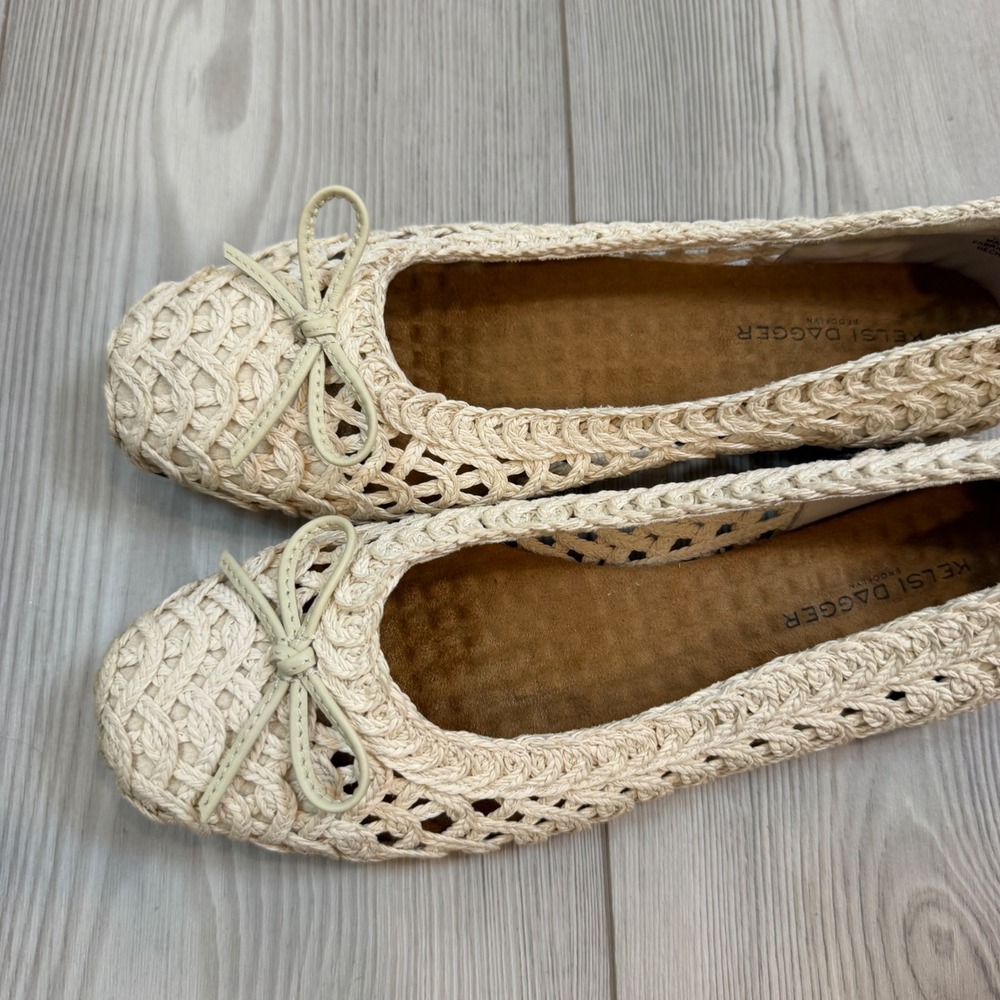 Kelsi Dagger Brooklyn Frankie Crochet Ballet Flat Cream Ivory Bow Shoes 9 - Picture 3 of 13